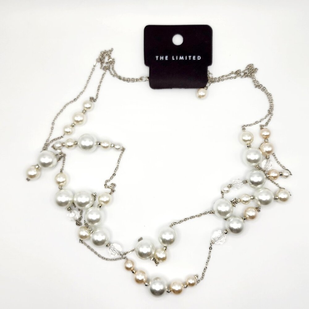 THE LIMITED Imitation Pearl and Faceted Bead Long Layered Necklace